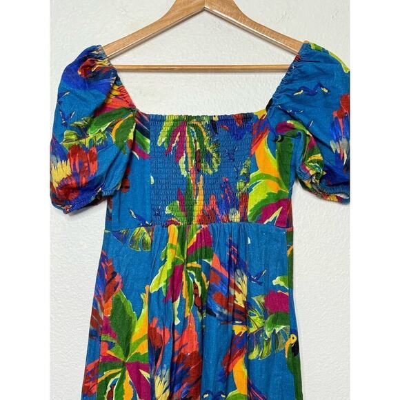House‎ of Harlow Dress Tropical Milkmaid Summer Midi Maxi Blue Size S - Picture 5 of 12